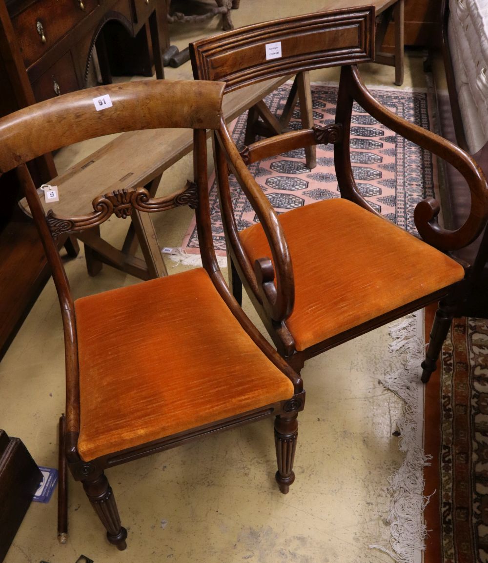 Four Regency mahogany dining chairs and a similar elbow chair (5)